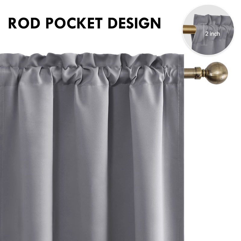 DWCN Blackout Curtains Thermal Insulated Energy Saving Bedroom and Kitchen Curtains Window Treatments, W 38 x L 45 Inch, Set of 2 Grey Rod Pocket Drapes - Image 4